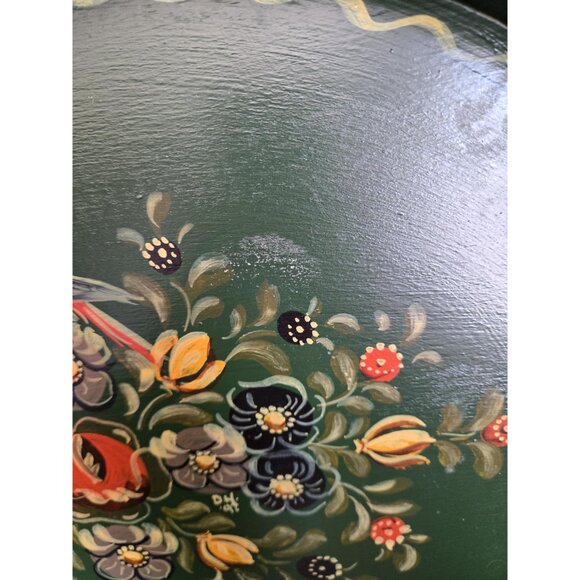Handpainted Hindeloopen Wooden Tray w Handles Bird Flowers Dutch Floral Folk Art - Picture 8 of 10